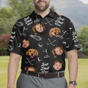Personalized Best Dad By Par Shirt, Custom Face for Dad Golfer Shirt, Short Sleeve Golf Shirt for Husband, Custom Polo with Face for Dad