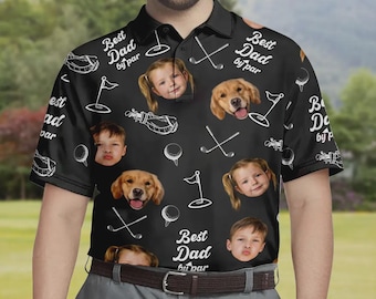 Personalized Best Dad By Par Shirt, Custom Face for Dad Golfer Shirt, Short Sleeve Golf Shirt for Husband, Custom Polo with Face for Dad