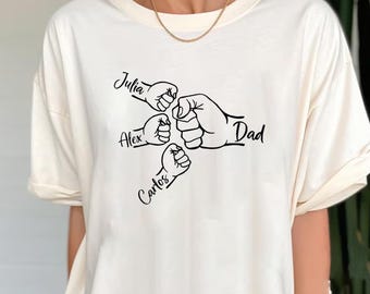 Custom Fist Bump Dad Shirt, Dad Bump Hands Shirt With Kids Names, Father's Day Gift, New Dad Shirt, Personalized Grandpa Day Shirt Gift