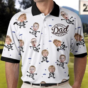 Best Dad Ever Polo Shirt, Custom Children Faces for Dad Polo, Short Sleeve Shirt Gift for Husband, Personalized Shirt with Face for Dad