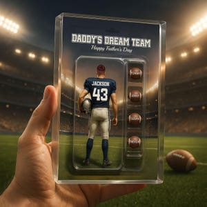 Daddy&#39;s Dream Team Football With Kids&#39; Names Custom Figure, Personalized Football Family Block, Football Dad Lover Block For Dad and Husband