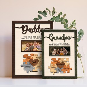 Custom Photo Father Holds Us Together Wooden Puzzles Sign, Children Name Wooden Sign, Father Wooden Sign, Father&#39;s Day Sign, 2025 Daddy Sign