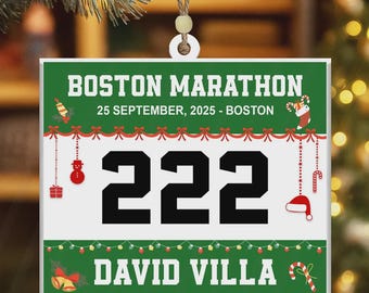 Cross Country Marathon Runner Ornament, Custom Race Bib Ornament, Marathon Runner Gift, Cross Country Coach Ornament, Runner Team Xmas Decor