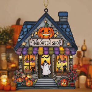 Pumpkin Halloween Shop Acrylic Suncatcher, Spooky Season Pumpkin Decor, Pumpkin Halloween Hangings, Halloween Home Decor