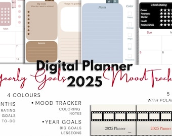 Digital Planner 2025 with Mood tracker and Yearly goals