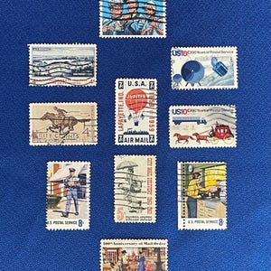 Mail Service Commemoration Stamps, Vintage Used Set of 10