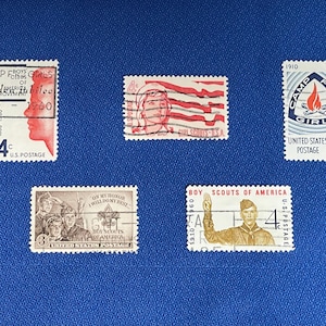Boy and Girl Scouts of America Stamps, Vintage Used Set of 5