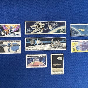 US Space Program Vintage Stamps, Set of 10