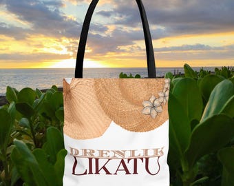 Personalized Likatu Tote Bag: Marshallese Beach Art, Custom Hometown