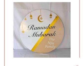 Personalized Ramadan Mubarak & Eid Mubarak Sign : Custom Family Name Reversible