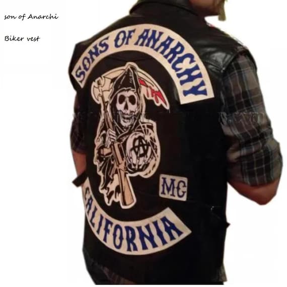 SOA サンズ・オブ・アナーキー レザーバイカーベスト：刺繍パッチ