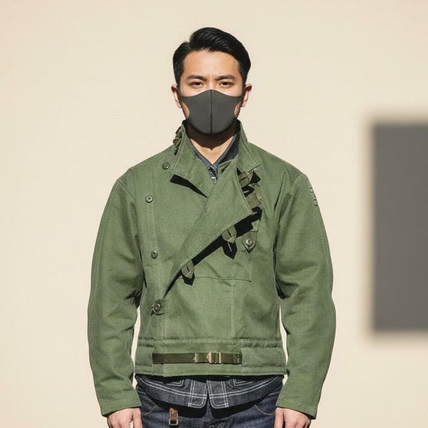 Handmade Men’s Vintage Military Field Jacket | Army Green Cotton Biker Coat | Retro Workwear Style