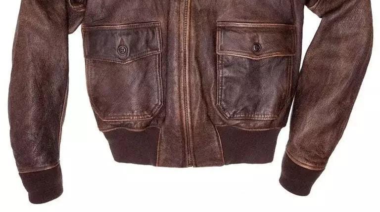 Men's Distressed Brown Leather Aviator Jacket | Fur Collar G-1