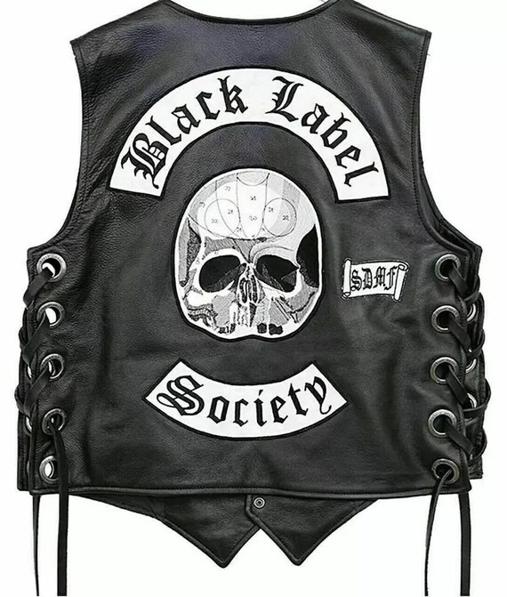 希少✨HYDROGEN Down vest skull black Y2K XL Handmade Leather Biker Vest - Zakk Wylde BLS Patches - Etsy