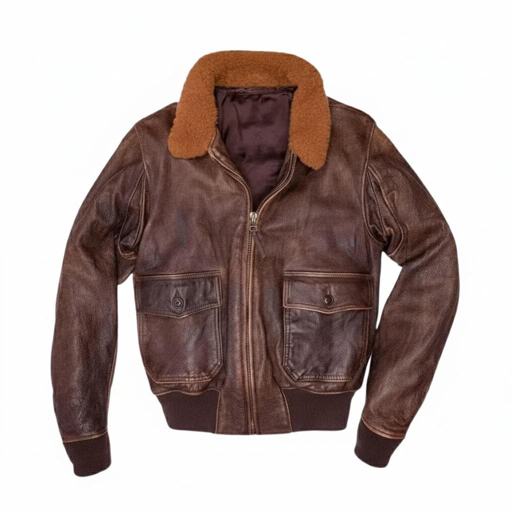 Men's Distressed Brown Leather Aviator Jacket | Fur Collar G-1