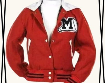 Chaqueta universitaria roja de lana para mujer / Estilo Glee Cheerios