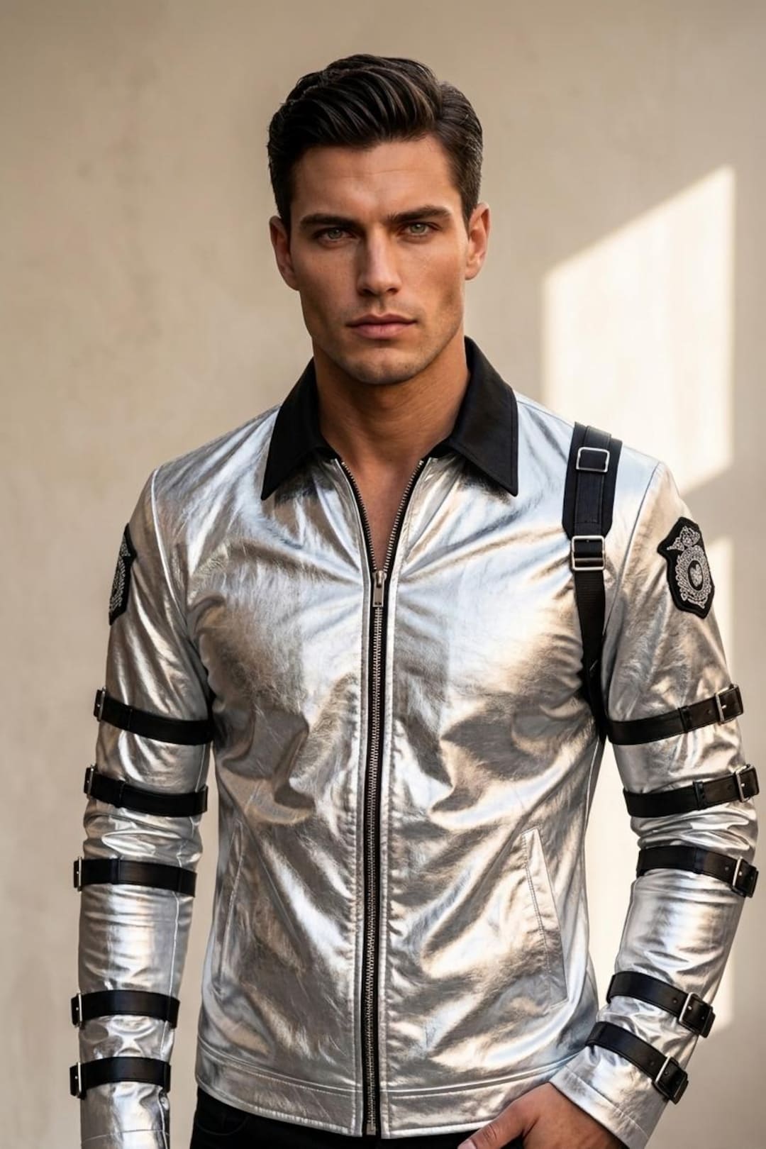 MJ Michael Jackson BAD Tour Jacket: Silver Shine Bodysuit, Punk