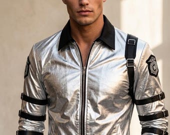 MJ Michael Jackson BAD Tour Jacket: Silver Shine Bodysuit, Punk
