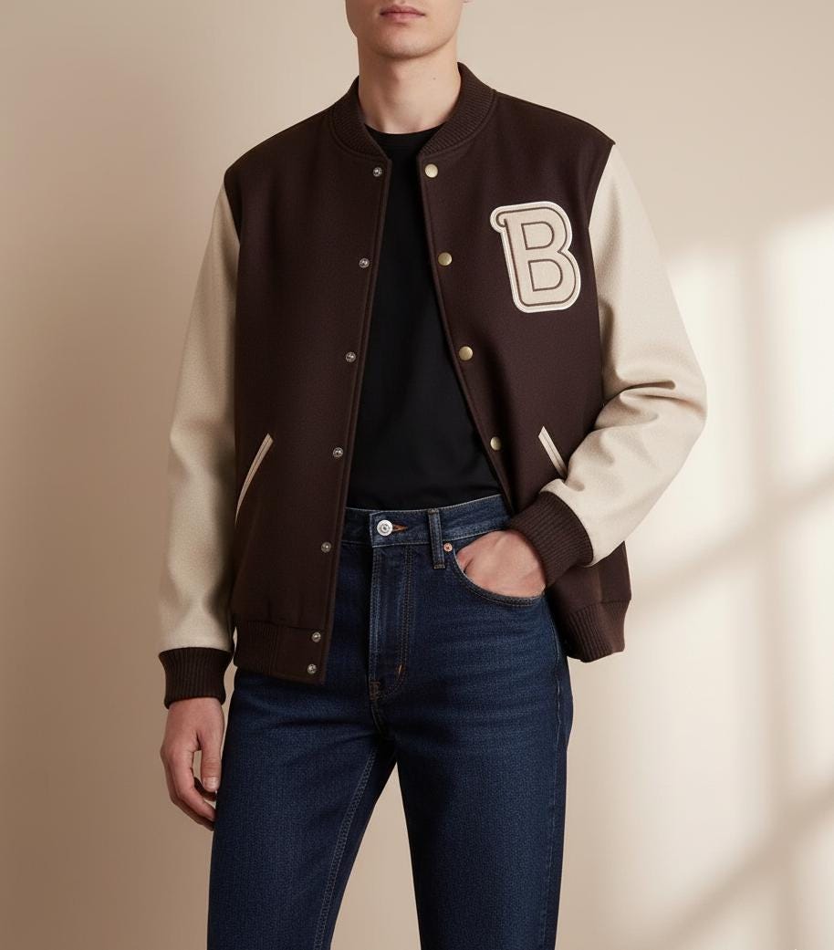 Men's Brown Wool Varsity Jacket | Retro 