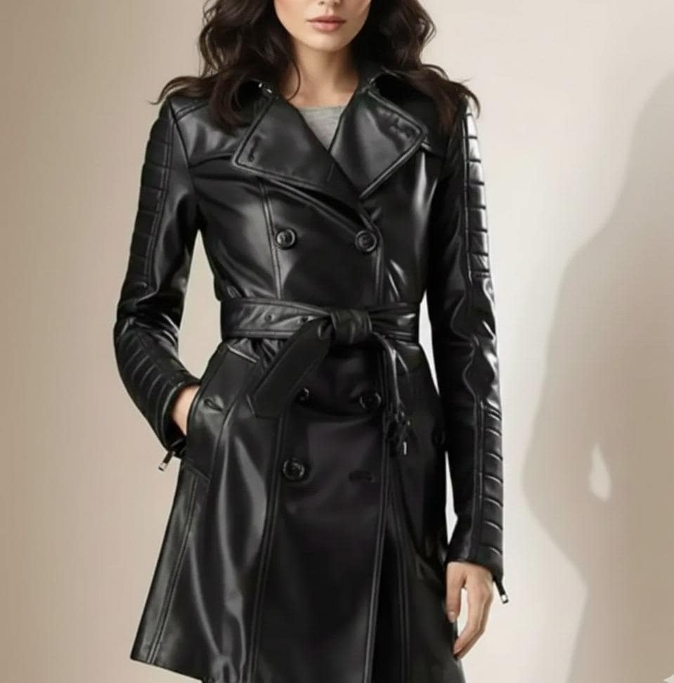 Women's Black Genuine Leather Trench Coat – Real Leather Long Coat