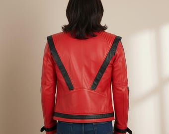 Handmade Michael Jackson Thriller Red Leather Jacket - Etsy