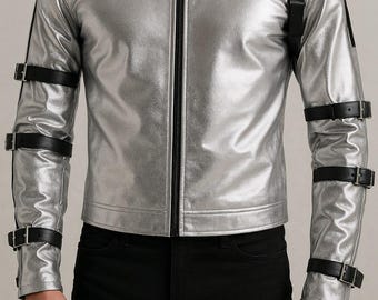 MJ Michael Jackson BAD Tour Jacket: Silver Shine Bodysuit, Punk