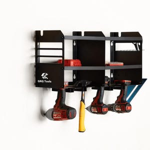 Ultimate Heavy-Duty Steel Power Tool Organizer – 6-Slot Design with Sidebox for Screws & Bolts – Sturdy, US-Designed Storage Rack
