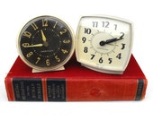 1950s Westclox Clock Set Mid Century Industrial Wind Up Alarm Clocks Vintage Art Deco Mod Black White Home Decor Retro Mad Men Office Desk