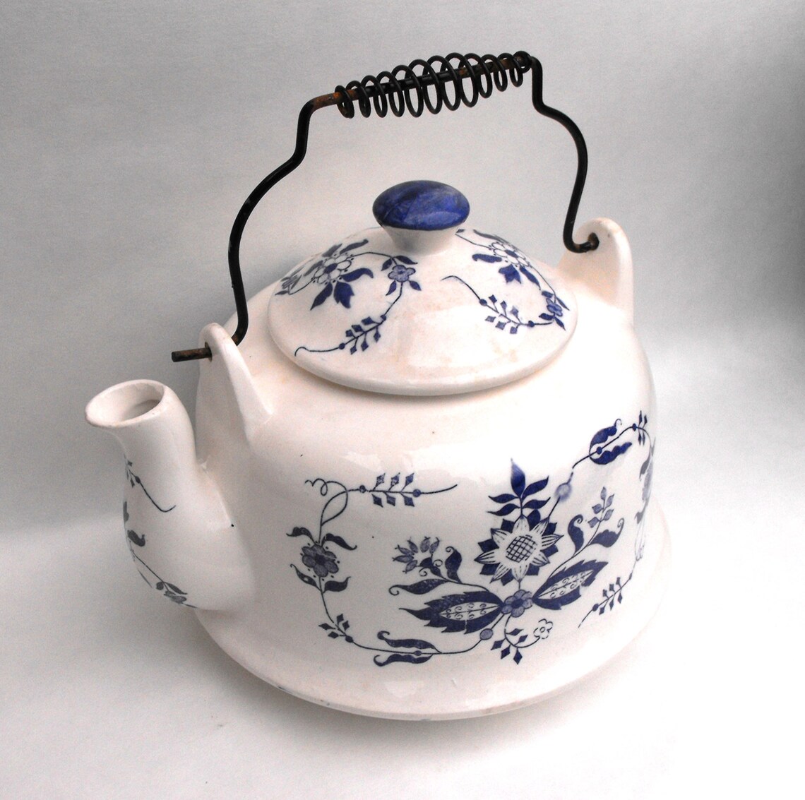 Vintage Blue Floral Teapot Coffee Tea Kettle Mid Century 1940s Etsy