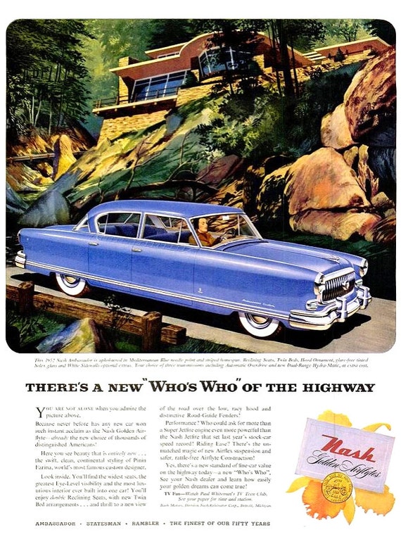 1952 Nash Car Advertisement Print Poster Classic Automobile Etsy