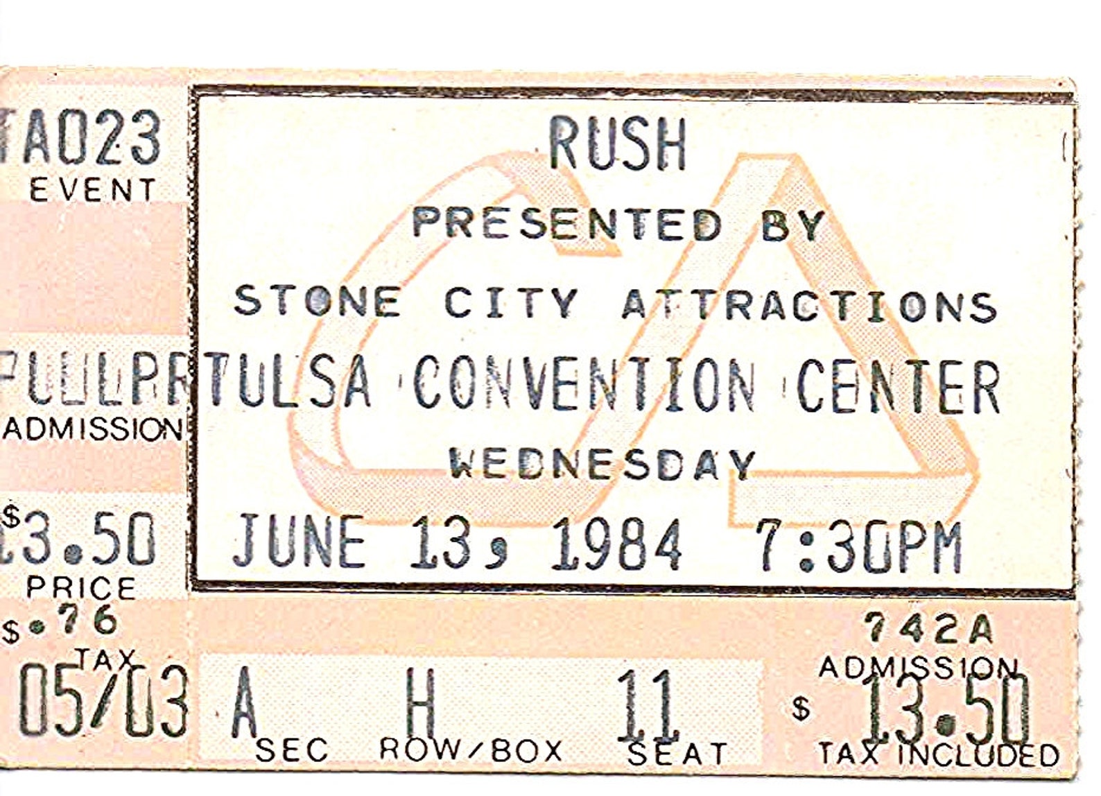 Rush Ticket Stub Tulsa Oklahoma Convention Center 1984 Etsy