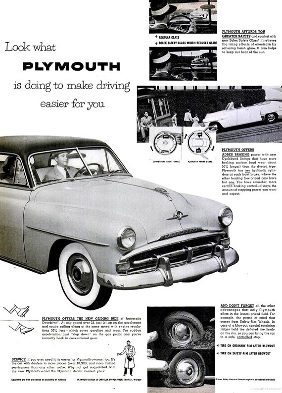 1952 plymouth car advertisement print poster wall hanging art etsy