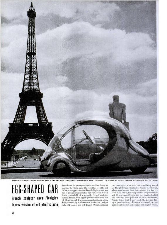 1946 Eiffel Tower French Egg Shaped Car Life Magazine Photo Etsy