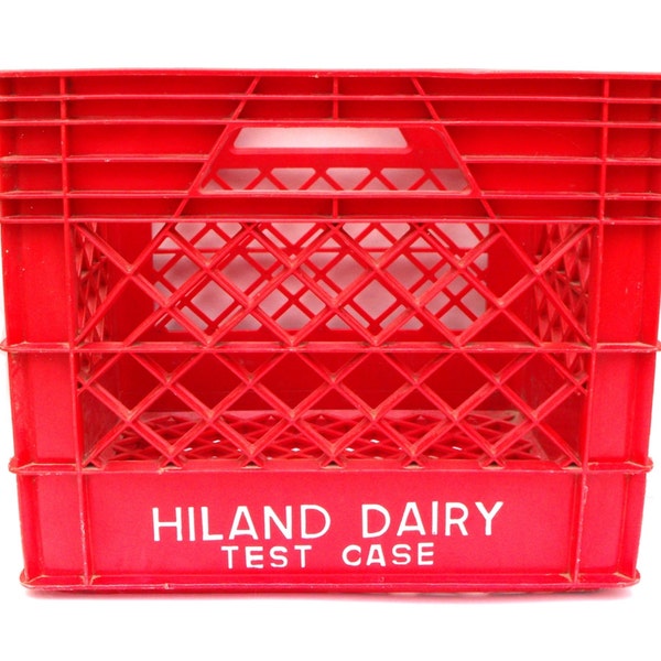1960s Dairy Barn Decor Vintage Industrial Hiland Milk Crate Red Barnyard Storage Container Organizer Bin Creamery Cow Plastic Basket Hay Box