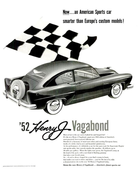 1952 J Vagabond Car & Sanforized Advertisements Ad Print | Etsy