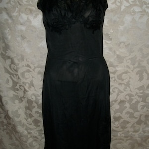 Vintage 50s Black Nylon and Lace Slip By Charmode Size 34