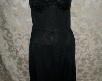 Vintage 50s Black Nylon and Lace Slip By Charmode Size 34