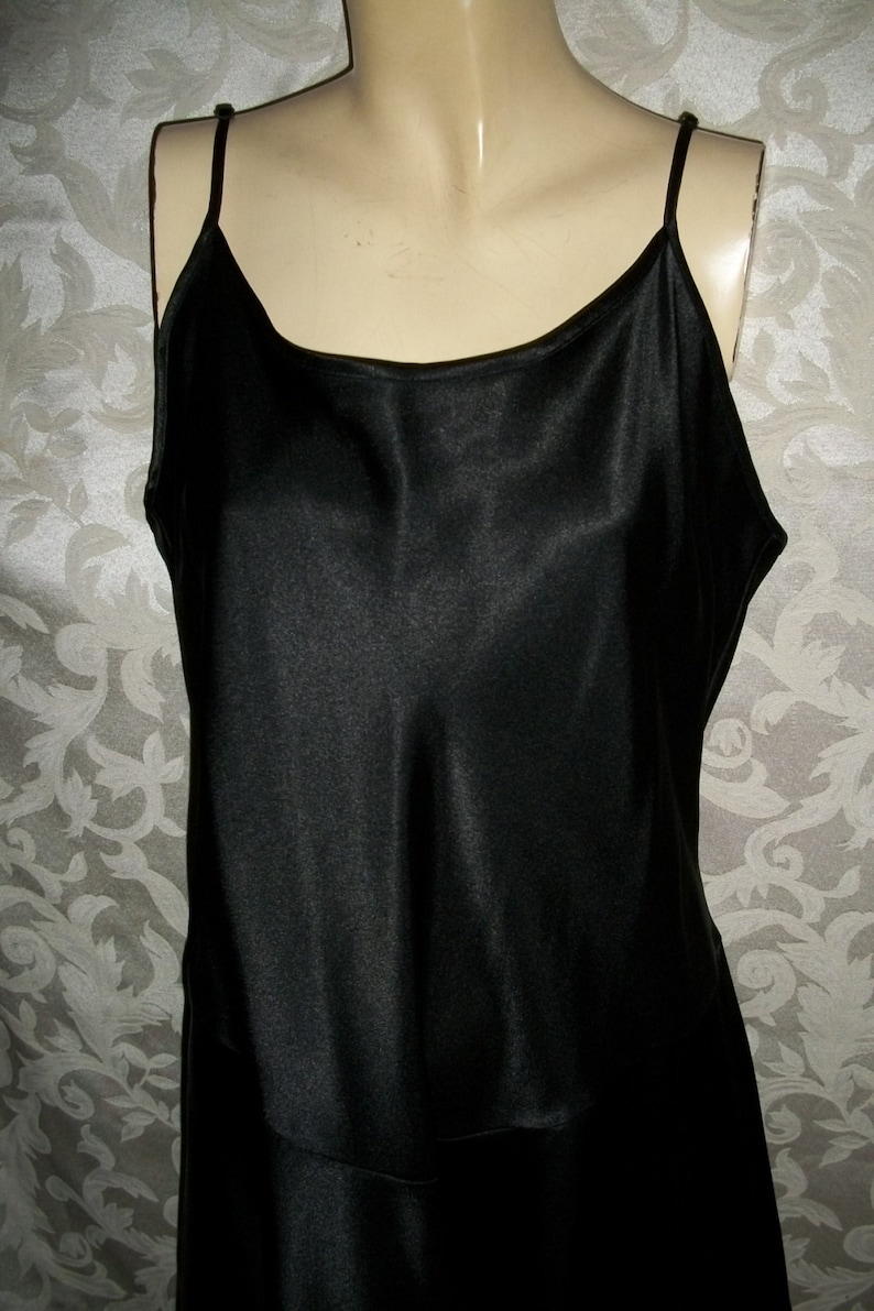 Victorias Secret Black Satin Nightgown Camisole Chemise Etsy