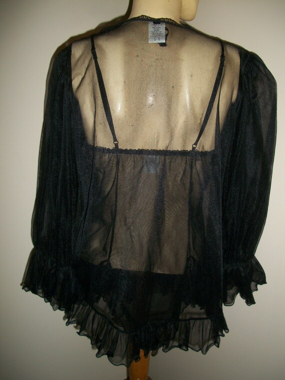 Vintage 70s Black Nylon and Lace Nightgown and Ro… - image 7