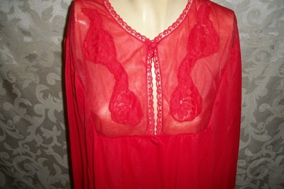 60s Red Nylon Long Robe - image 5