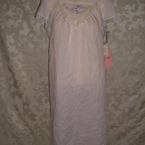 Vintage 60s Pale Pink Cotton Lace Nightgown Size Petite By Shadowline