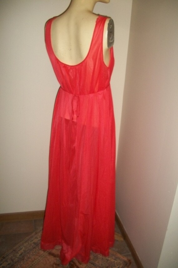 vintage vanity fair red nylon and lace long night… - image 7