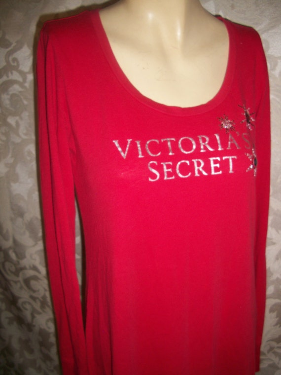 Vintage Victorias Secret Red Cotton Long Sleep Sh… - image 4