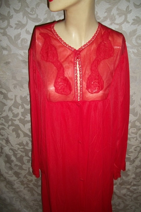 60s Red Nylon Long Robe - image 2