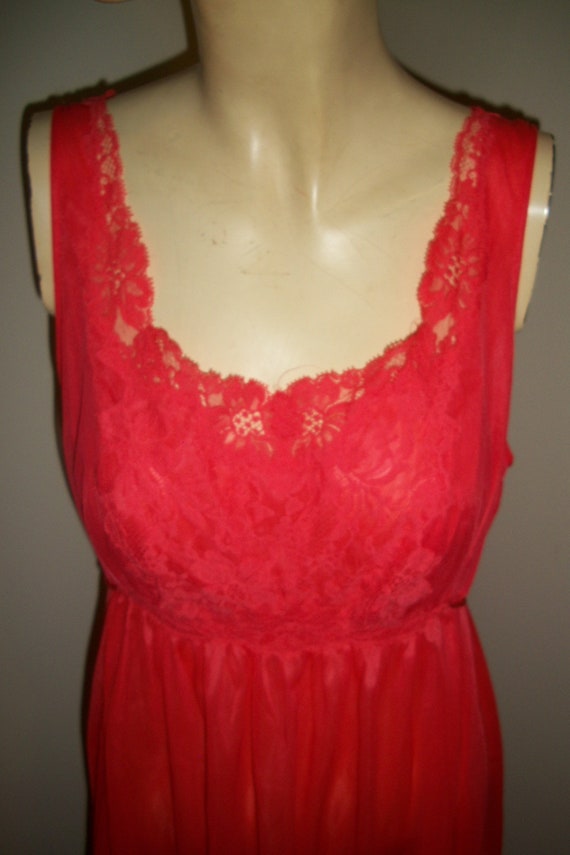 vintage vanity fair red nylon and lace long night… - image 6