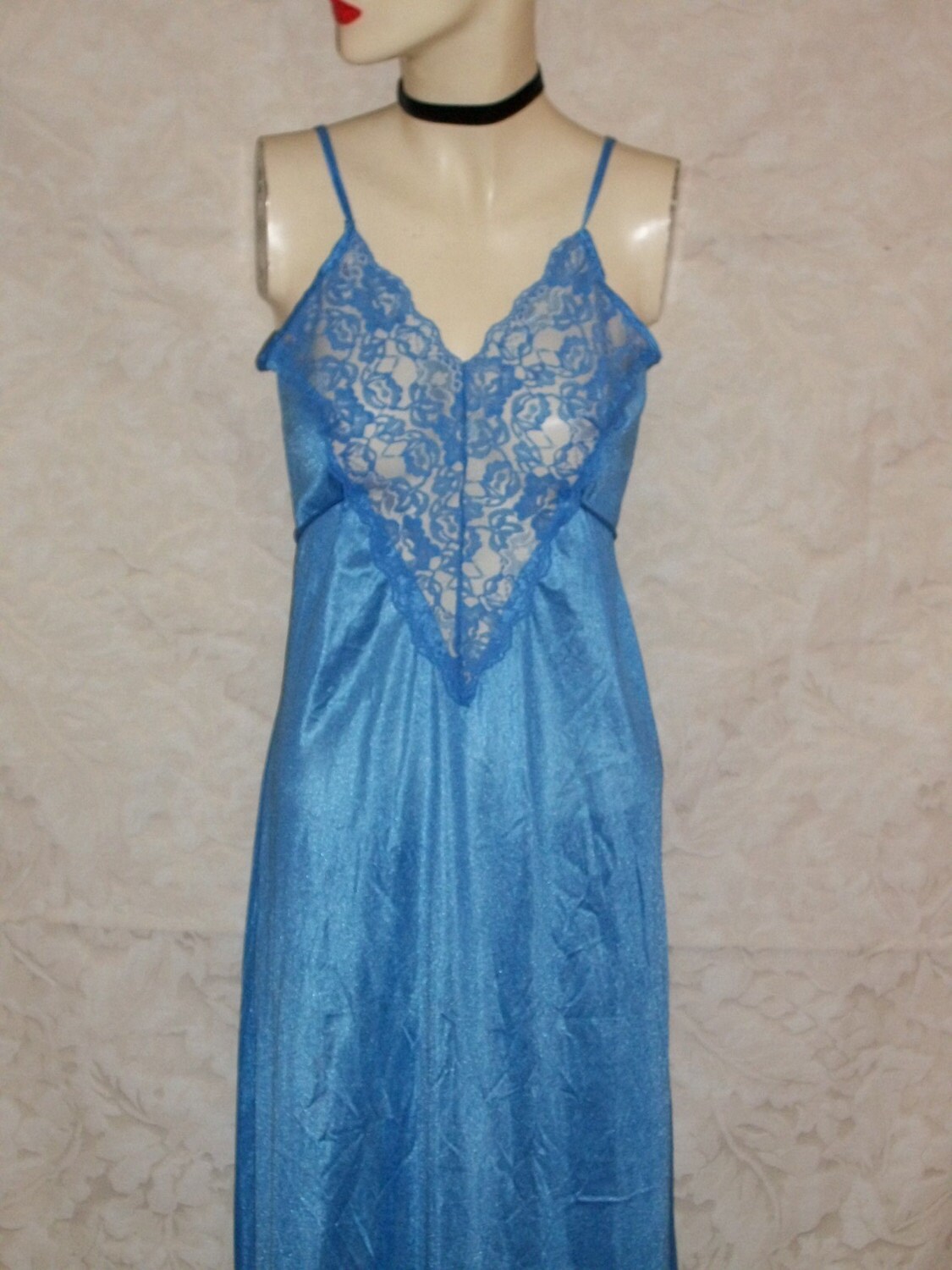 Vintage 60s Sky Blue Nylon and Lace Nightgown - Etsy