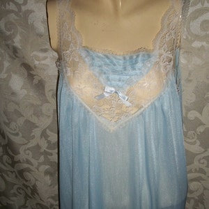 Vintage 70s Baby Blue Nylon and Lace Nightgown By Spotlight