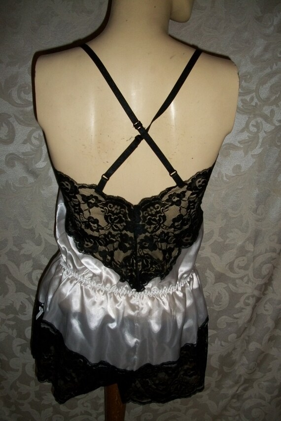 Victorias Secret Black Lace and White Satin Teddy - image 3