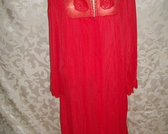 60s Red Nylon Long Robe