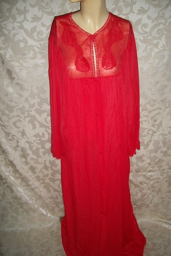 60s Red Nylon Long Robe - image 1